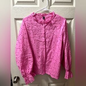 Pink Ruffled Long Sleeve Blouse